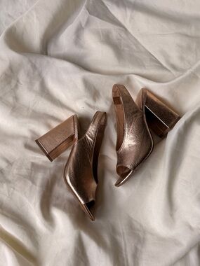a new day Metallic Rose Gold Peep-Toe Block Heel Slingback